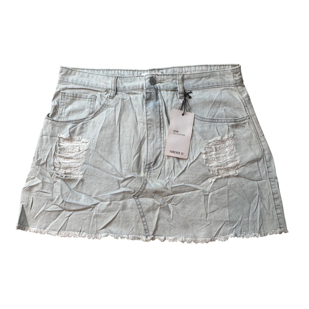Forever 21 Denim Skirt Womens 30 Light Blue Distressed Raw‎ Hem Mini Skirt
